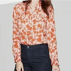Floral sheer button down blouse